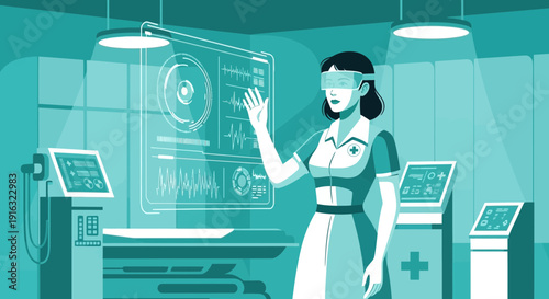 Nurse Using Virtual Reality in Modern Hospital Setting.