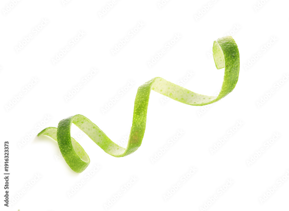 Obraz premium Peel of green lime isolated on white background, closeup