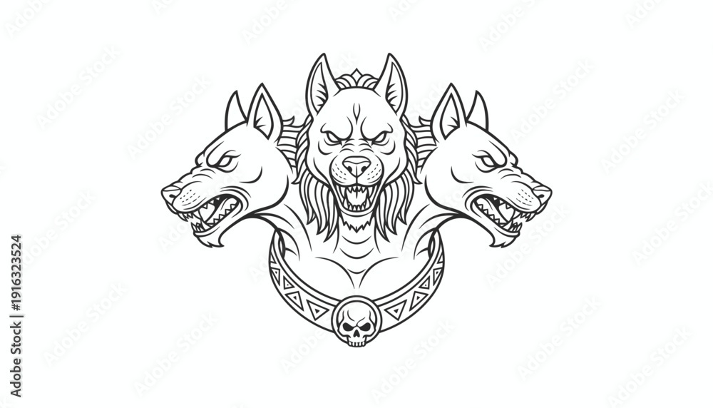 Fototapeta premium Mythical Three-Headed Dog Cerberus Vector Illustration