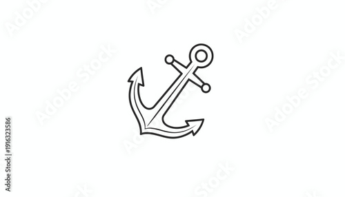 Nautical Anchor Icon, Simple Line Art, Maritime Symbol for Sailing and Boating