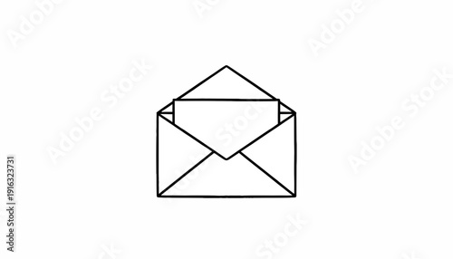 Open Envelope with Letter Inside, Minimalist Line Art Icon, Simple Vector Illustration