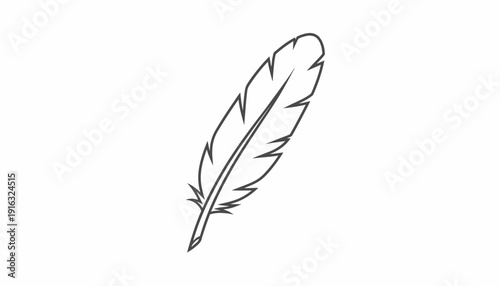 Minimalist Feather Icon Vector Illustration - Simple Line Art Drawing of a Quill Pen Feather