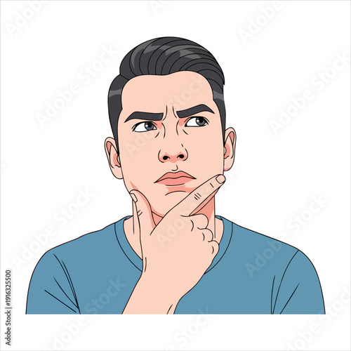 Man in contemplation with hand on chin