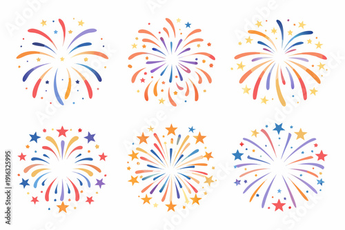 Colorful fireworks display with varying designs and vibrant hues