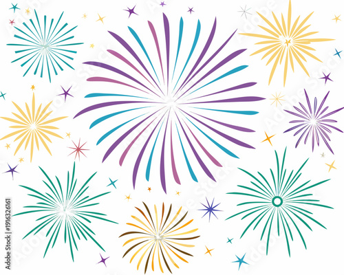 Colorful fireworks display with vibrant bursts and sparkling trails