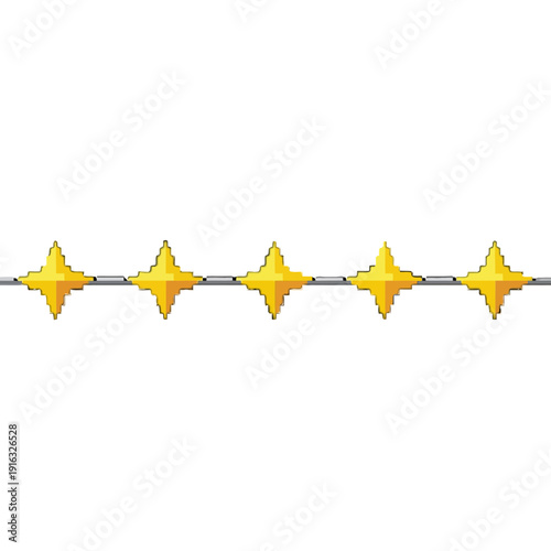 Five Golden Pixel Art Stars for Rating or Achievement, Isolated White Background