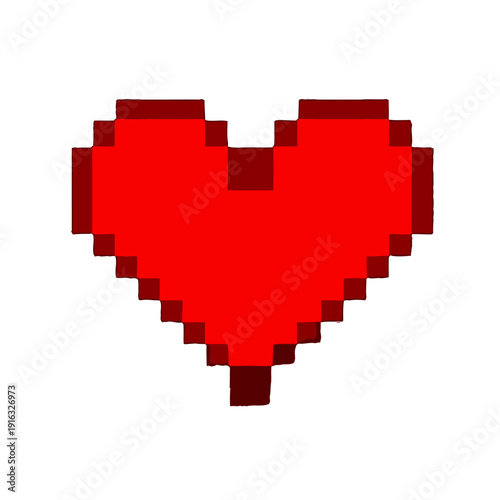 Red Pixelated Heart 8-Bit Retro Gaming Symbol, Isolated White Background