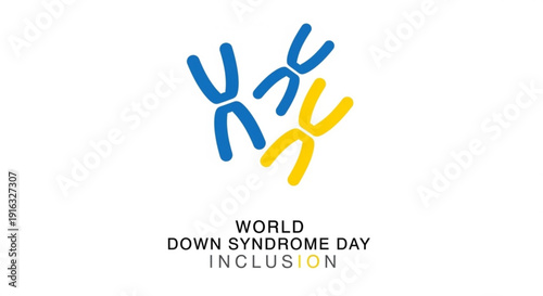 World down syndrome day awareness symbol with blue and yellow chromosomes and inclusion text on white background