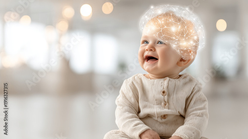 Joyful baby with bright hal...