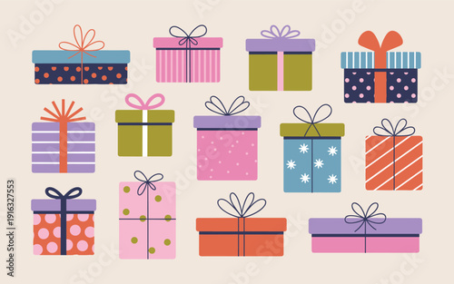 Assorted Gift Boxes with Ribbons and Bows Festive Celebration Collection