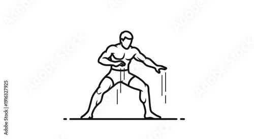 Martial Arts Fighter in Dynamic Stance, Karate, Kung Fu, Action Pose, Line Art