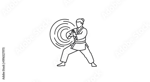 Martial Arts Fighter Performing Defensive Stance with Energy Aura