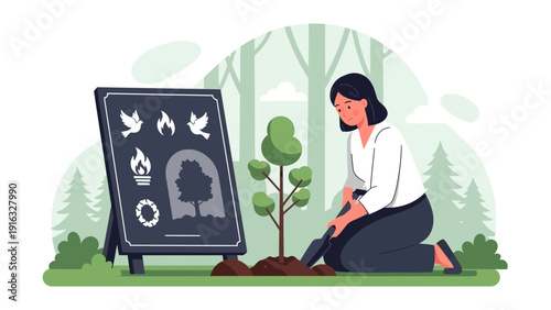 Woman Planting a Tree in Memory of Loved Ones.
