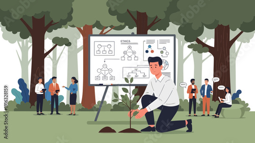 Business Team Planting Tree for Growth and Sustainability.