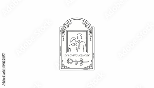 In Loving Memory Gravestone with Rose and Couple Portrait
