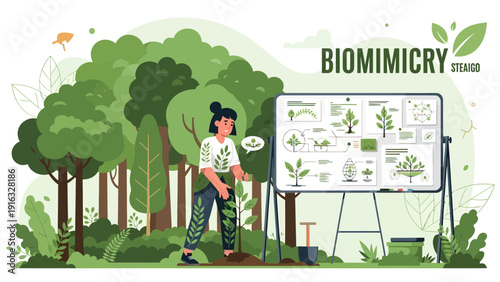 Biomimicry Presentation Woman Explaining Plant Structures and Natural Designs.