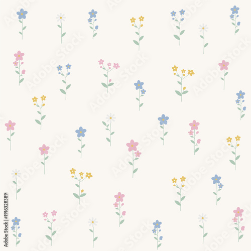 Cute Pastel Wildflower Seamless Pattern Scandinavian Style Background