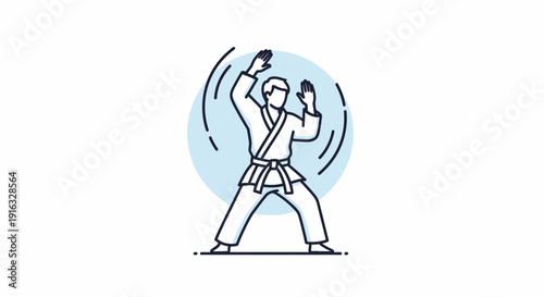 Karate fighter in uniform, dynamic pose, martial arts, combat sports, stylized illustration