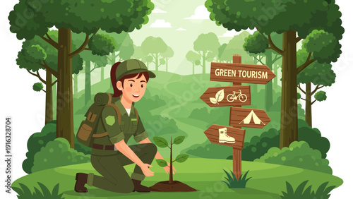 Green Tourism Advocate Planting a Tree for Environmental Sustainability.