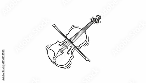 Hand-drawn Sketch of a Violin with Bow, Musical Instrument Illustration