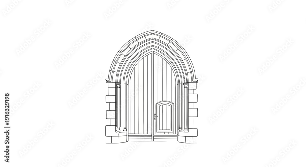 Fototapeta premium Gothic Arch Doorway, Stone Entrance, Medieval Architecture, Vintage Style