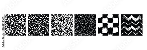 Fun hand drawn pattern set with hearts swirls and brush stroke textures