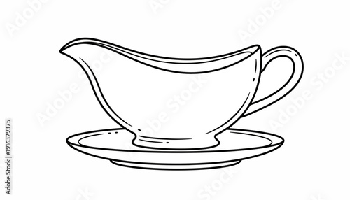 Gravy Boat and Saucer Outline Drawing