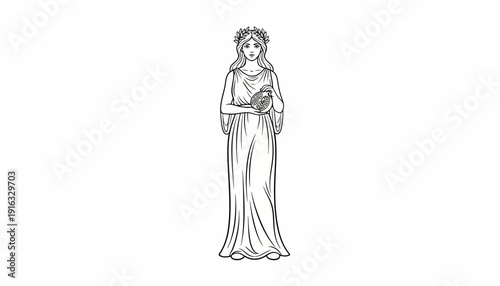 Elegant Woman in Ancient Greek Toga Holding Laurel Wreath and Lyre