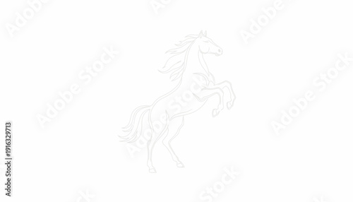 Elegant White Horse Rearing Up Silhouette on White Background
