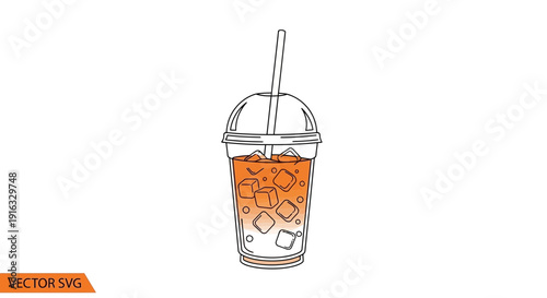 Hand Drawn Iced Coffee Cup with Straw, Refreshing Cold Drink Illustration