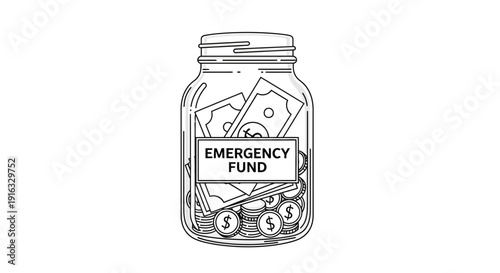 Emergency Fund Jar with Cash and Coins, Financial Security Concept