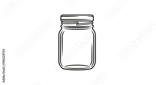 Empty Glass Mason Jar with Screw Lid, Vintage Canning Jar, Outline Icon