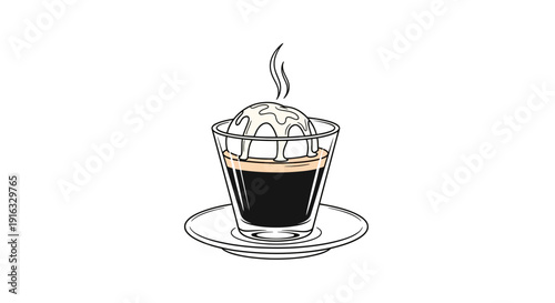 Espresso Affogato: Hot Coffee with Vanilla Ice Cream Scoop and Steam