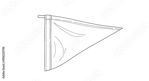 Hand drawn sketch of a triangular pennant flag on a pole, isolated on white background