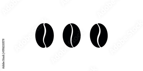 Three solid black silhouette icons showing coffee beans side by side illustrating rich roasted beverage ingredients