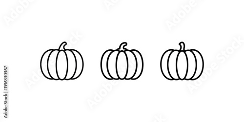 Pumpkin icon set in outline style isolated on white background autumn harvest and thanksgiving day symbols for seasonal vegetable market branding vector