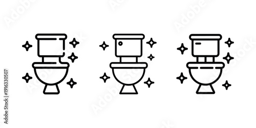 Clean and shining toilet icons set for bathroom hygiene and sanitation concept line design elements