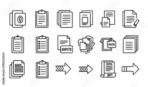 Linear copy paste vector icon set UI symbols