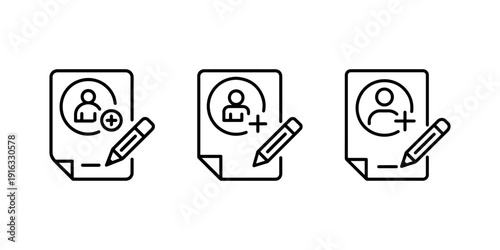Add new user profile document icon concept with pencil writing on paper representing registration process outline