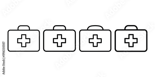 Set of four first aid kit medical bag icons for emergency health care assistance and simple symbol design