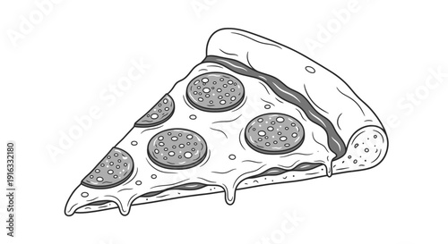 Delicious Pepperoni Pizza Slice with Melting Cheese, Hand-Drawn Style