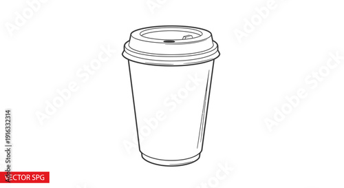 Disposable Coffee Cup with Lid, Line Art Illustration