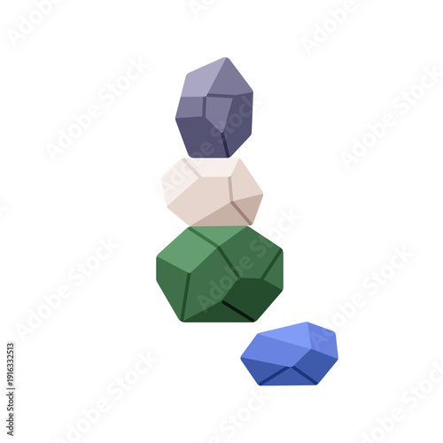 Wooden stones for kids game. Balancing and stacking toy. Montessori blocks, rocks and cobblestone shapes for kindergarten and nursery play. Flat vector illustration isolated on white background