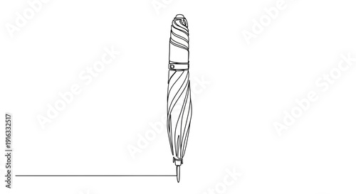 Closed Umbrella Line Art Drawing, Minimalist Style, Isolated on White Background