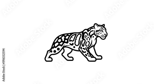 Clouded Leopard Silhouette, Stylized Wild Cat, Black and White Vector Art