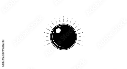 Black Knob with Rays of Light on White Background