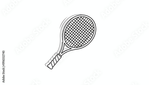 Black and White Tennis Racquet Icon - Simple Line Art Illustration