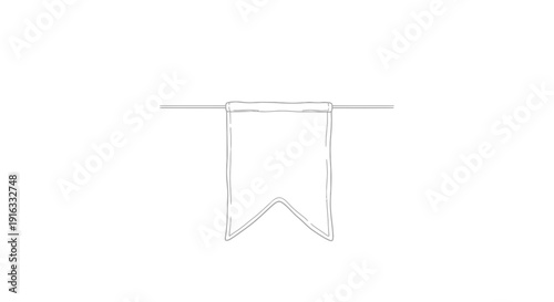 Blank pennant banner flag hanging on a string, simple line drawing, isolated on white background