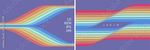 The curve of the colored lines creates a frame in the center. Dynamic ribbons. Retro style. Dynamic ribbons. Color gradient. Vector image for brochure, poster, cover, presentation, flyer, or banner.