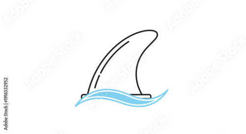 Surfboard Fin Emerging from Blue Waves, Ocean Sport Icon